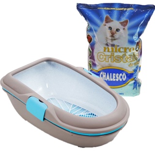Caixa De Areia Para Gatos Furba Bandeja Higiênica Cinza + Areia Chalesco