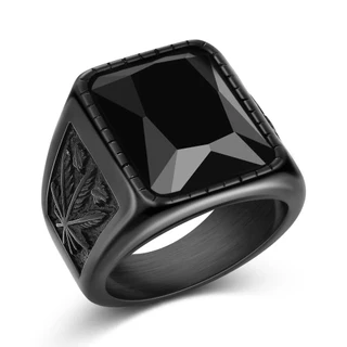 Anel Masculino Pedra Preta Aço 316l Titânio Comendador