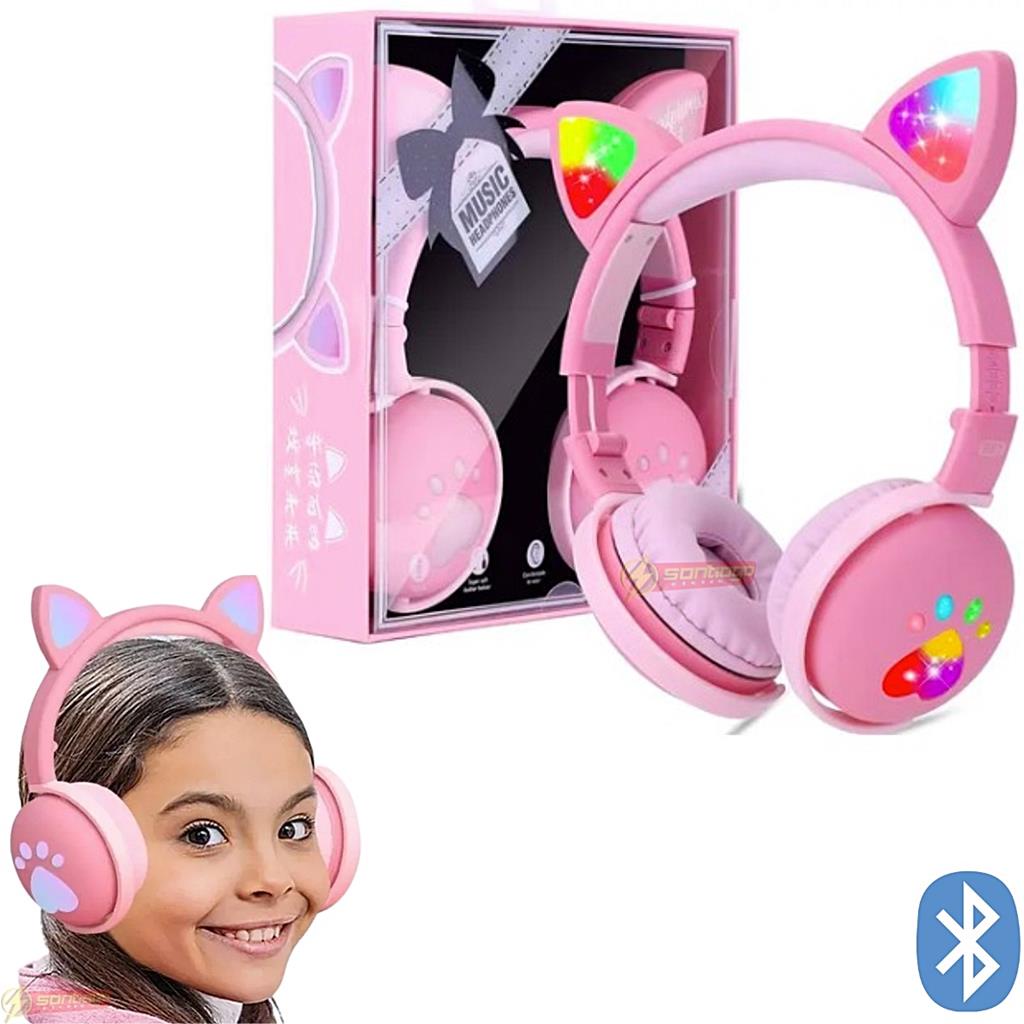 Fone Ouvido Bluetooth Sem Fio Criança Feminino Rosa Kids Gatinho Menina ...