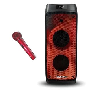 Caixa De Som Beatbox 1100 Bluetooth + Microfone Vermelho Profissional Com Fio