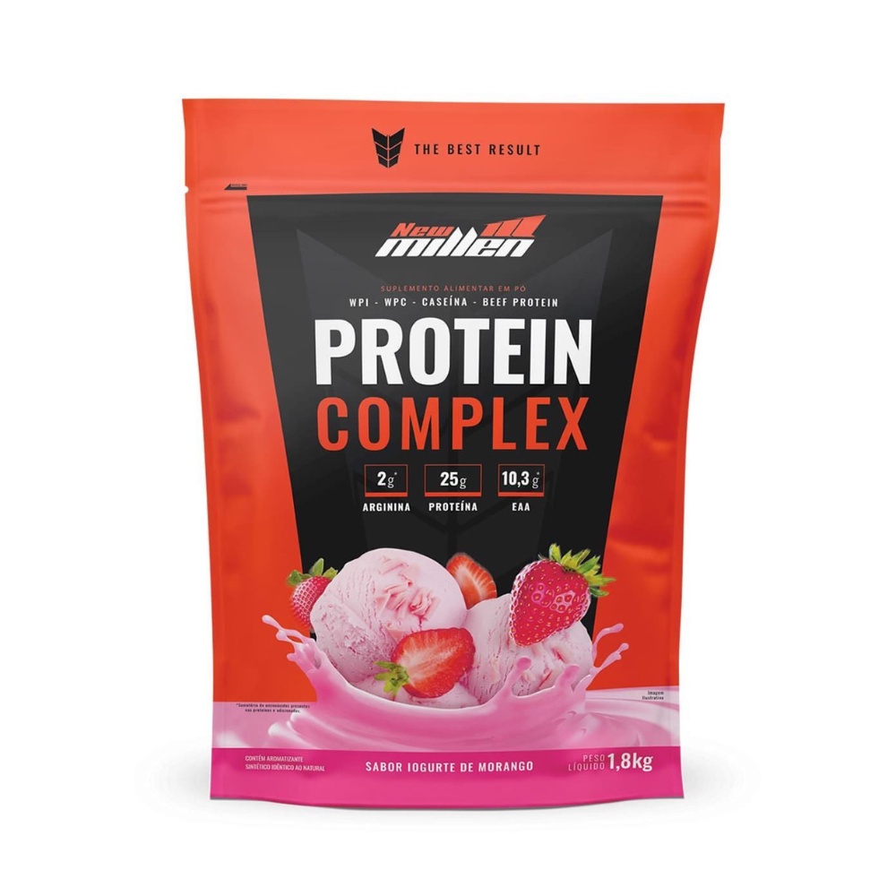 Protein Complex 1,8kg New Millen Sabor Morango Blend de Proteínas Whey