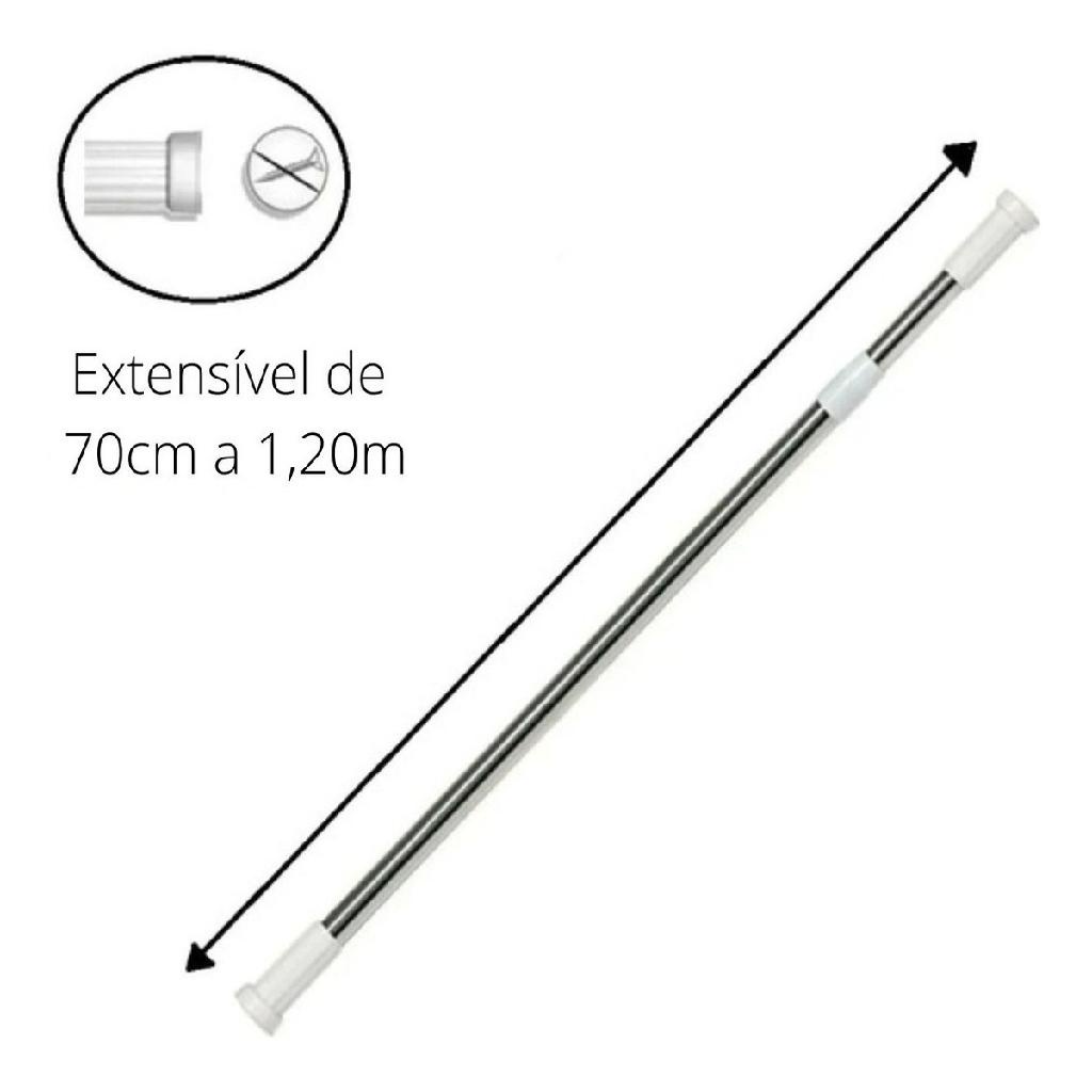 Varão Extensível Tubo Ajustável 70cm A 1,20m Bastão Cabideiro Fixa Multifuncional Para Cozinha Extensor Armario Pressão Universal Alumínio