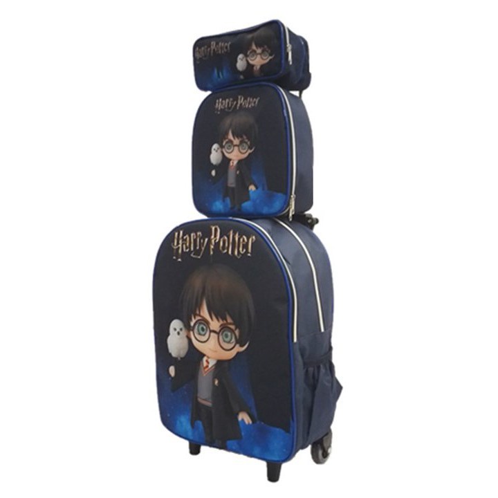 Kit Mochila Infantil Harry Potter de Rodinhas + Lancheira + Estojo Azul ...