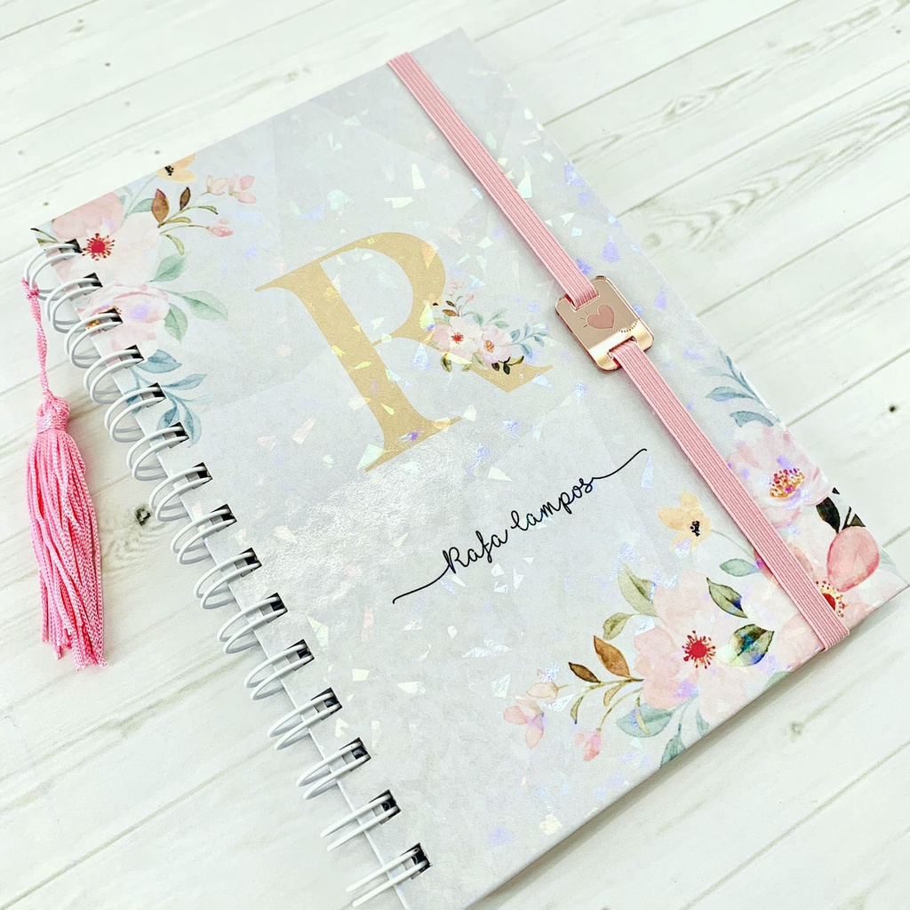 Caderno Personalizado 160 folhas - Capa Inicias Holográfica | Shopee Brasil