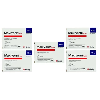 Kit 5 Antiparasitário Maxiverm Plus König C/4 Comp. de 660mg