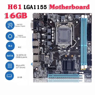 H61 placa mãe 16GB Placa principal micro-ATX PC LGA1155 Soquete I3/I5/I7 CPU 4 X SATA 2.0 Realtek 10/100/1000 Mbps LAN Onboard para escritório