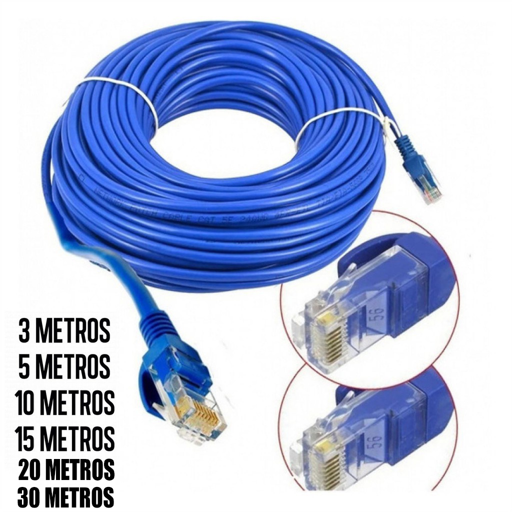 Cabo Rede Rj45 3m, 5m, 10m, 15m, 20m, 30m Metros Patch Cord Cat5e Internet Net Lan Crimpado C/Garantia