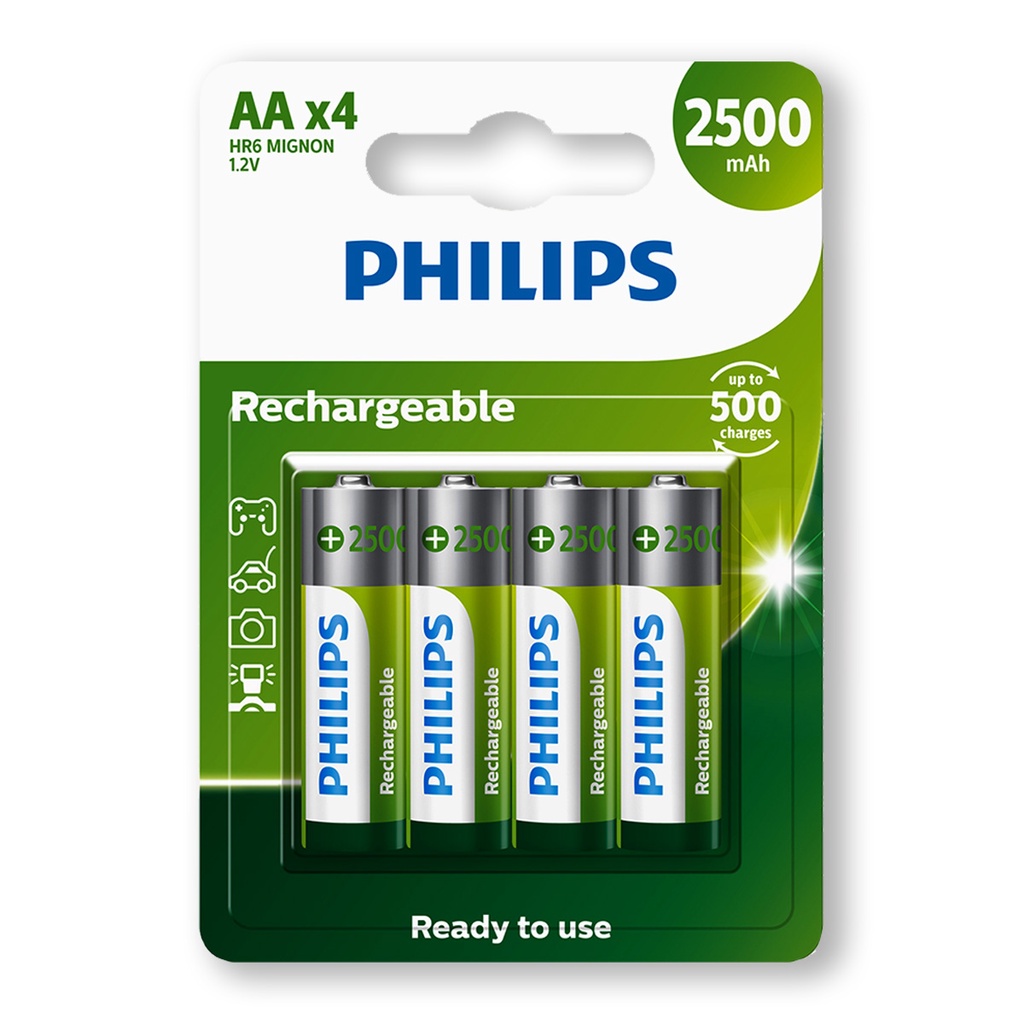 04 Pilhas Pequena AA Recarregável 2500mah Philips 1 Cartela