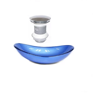 CUBA DE VIDRO OVAL 55CM AZUL ESCURO VALVULA CLICK