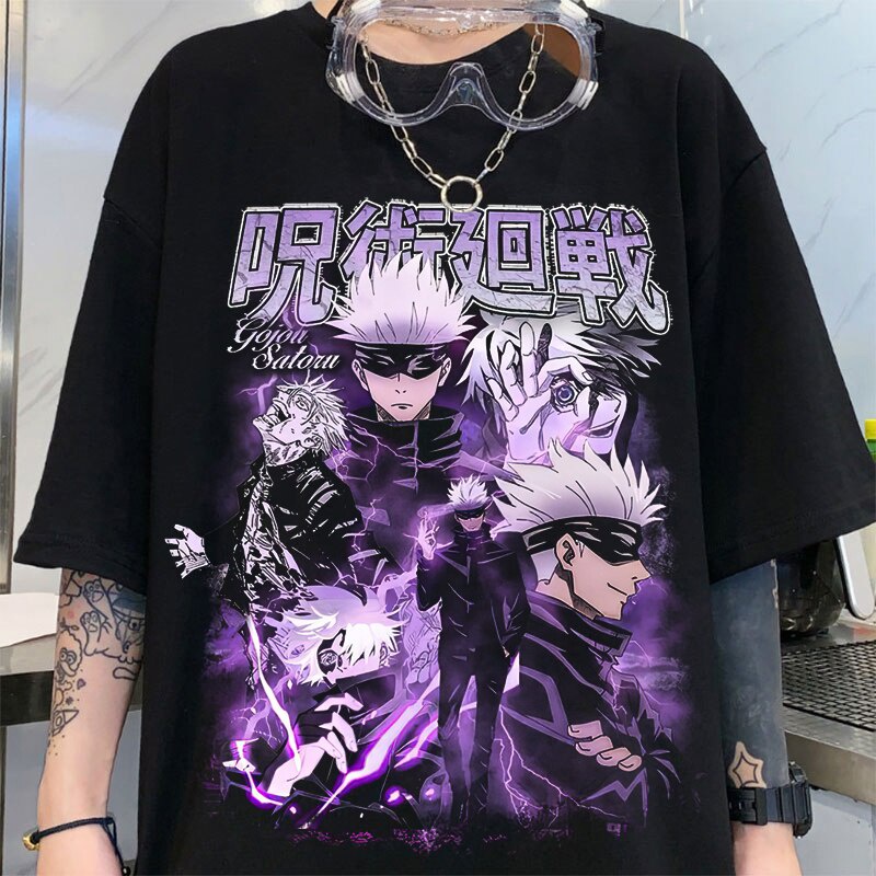 Camiseta feminina casual japonesa, camiseta harajuku dark anime