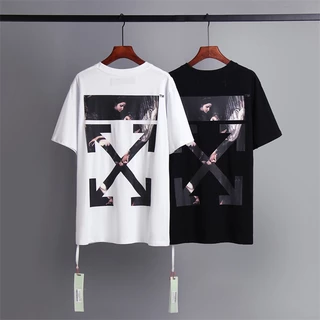 OF Seta De Anjo Estampa Manga Curta Masculina De Solta Camiseta Tamanho Grande crewneck WHTE Casal Europeu E Americano