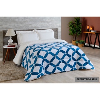 COBERTOR COBERDROM MANTA ALTA La Sherpa 180 Grosso Queen Size Estampado GEOMETRICO AZUL