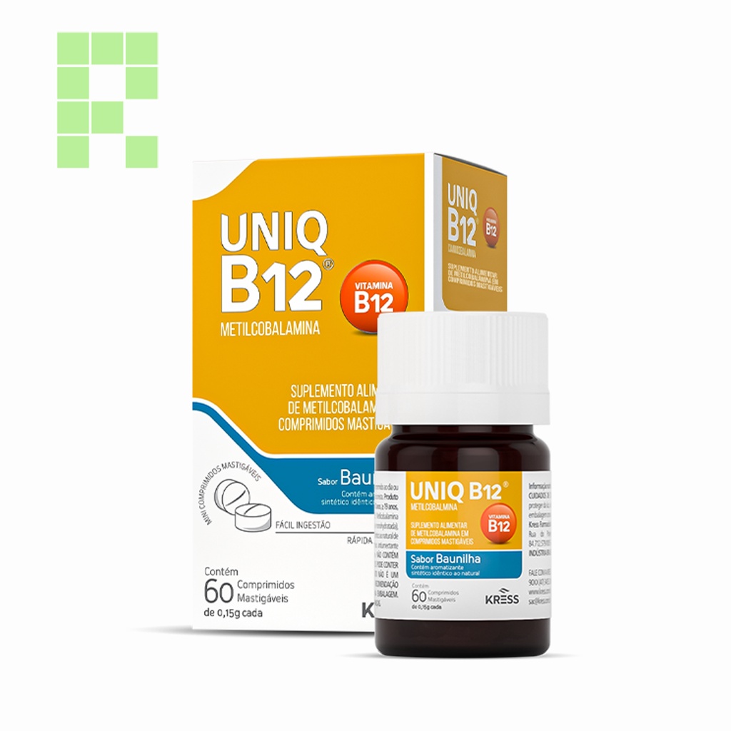 UNIQ B12 Vitamina B12 com 60 cpr Mastigável Kress Uniq B12 melhor ...