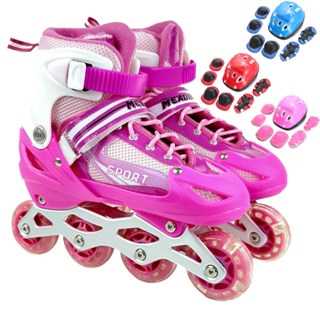 Patins Roller Infantil Inline Menina-Menino Tamanhi 35-38 com Led nas Rodas + Kit de Proteção Completo