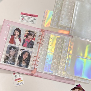 10pcs/set A5 Encadernador A Laser Página Interior Coração/Flor/Star Photocard Sleeves Páginas De Recarga De Álbum 4 Grades Armazenamento De Coleção De Cartões Lomo