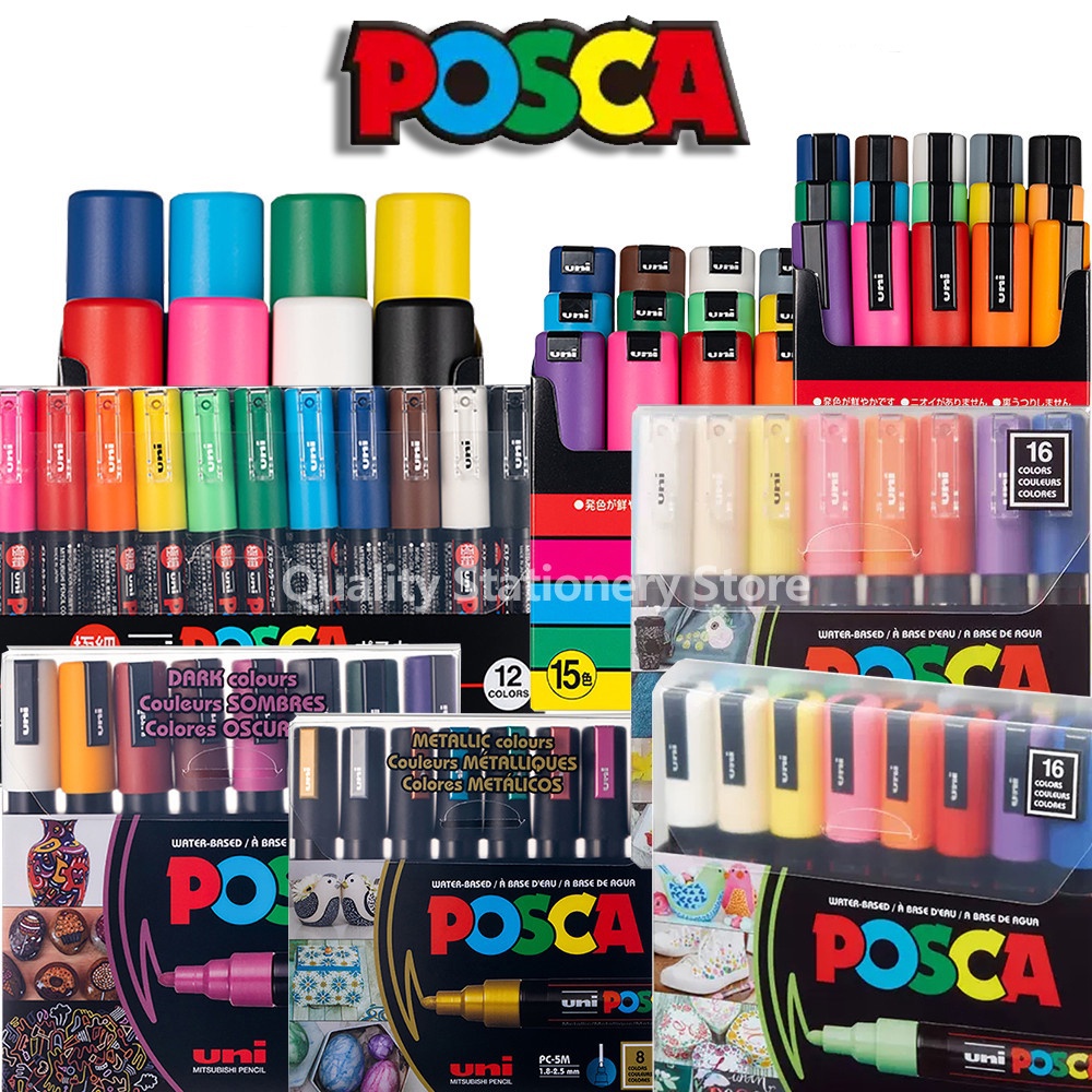Posca Set Regalo 24 Pennarelli Indelebili A Base D'Acqua – Punte PC-1M, 3M E 5M, Multiuso, Colori Brillanti, Per Artisti E Hobbisti