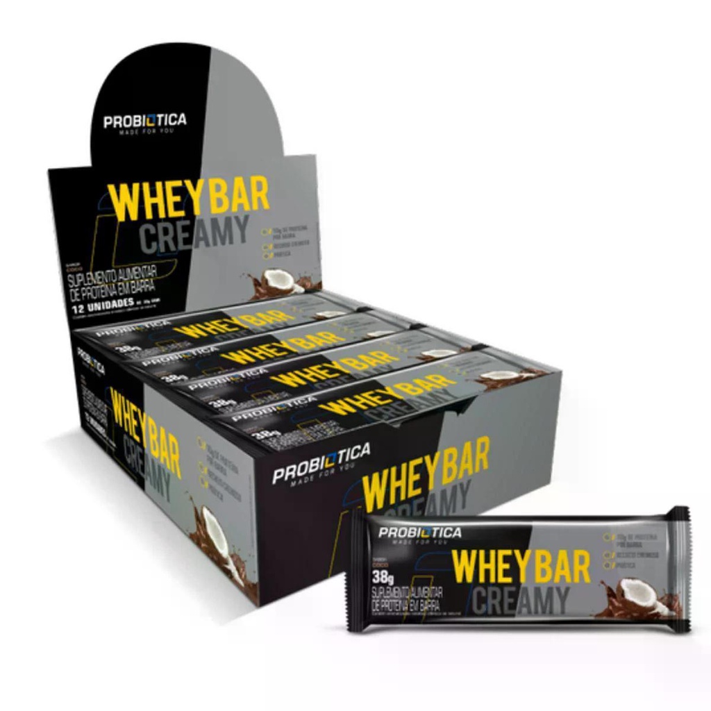 Whey Bar Creamy Probiótica Sabor Coco 12 Unidades De 38g Cada