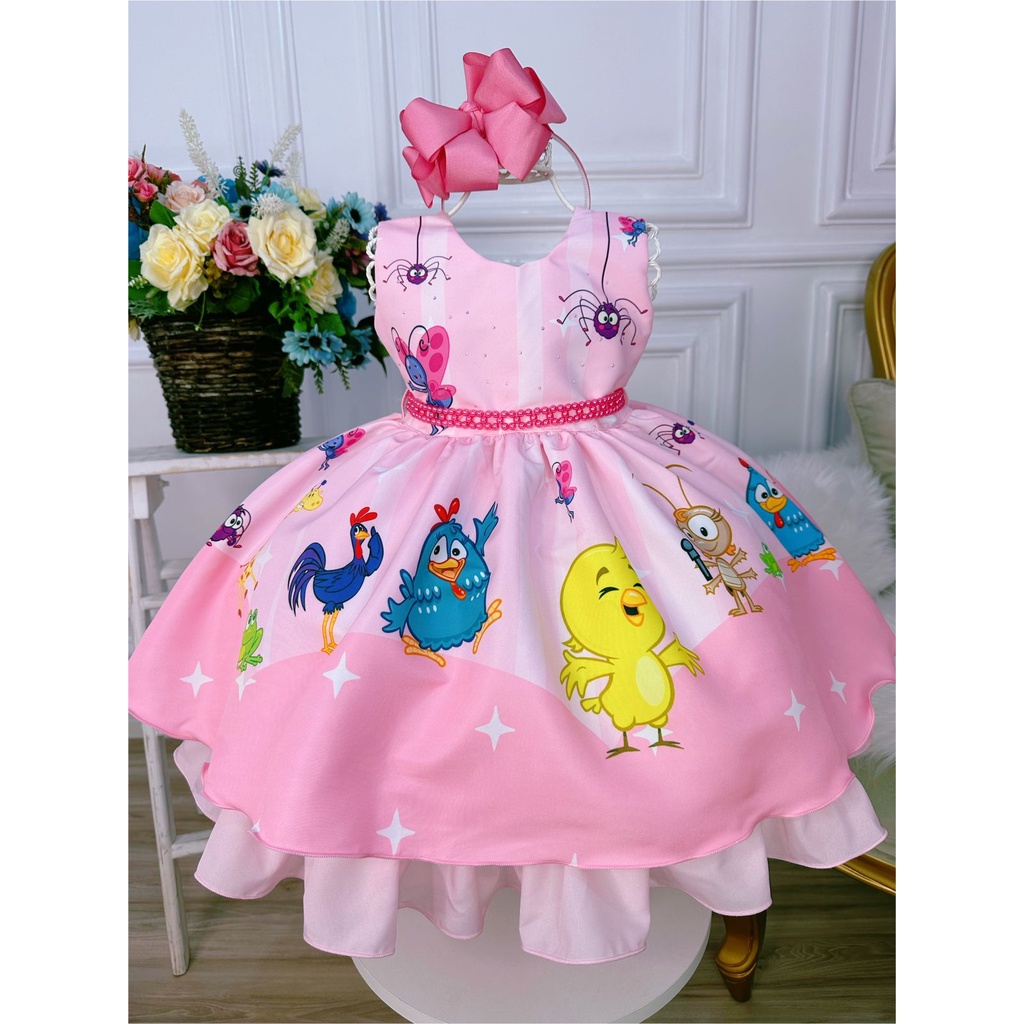 Vestido Infantil Turma da Galinha Pintadinha Rosa Presente | Shopee Brasil