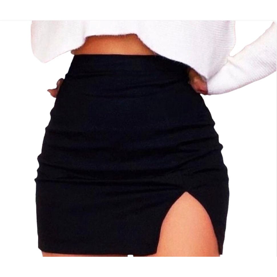 Black Side Split Mini Skirt