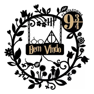 Guirlanda Mandala Harry Potter Mdf Vazados Preto Fosco
