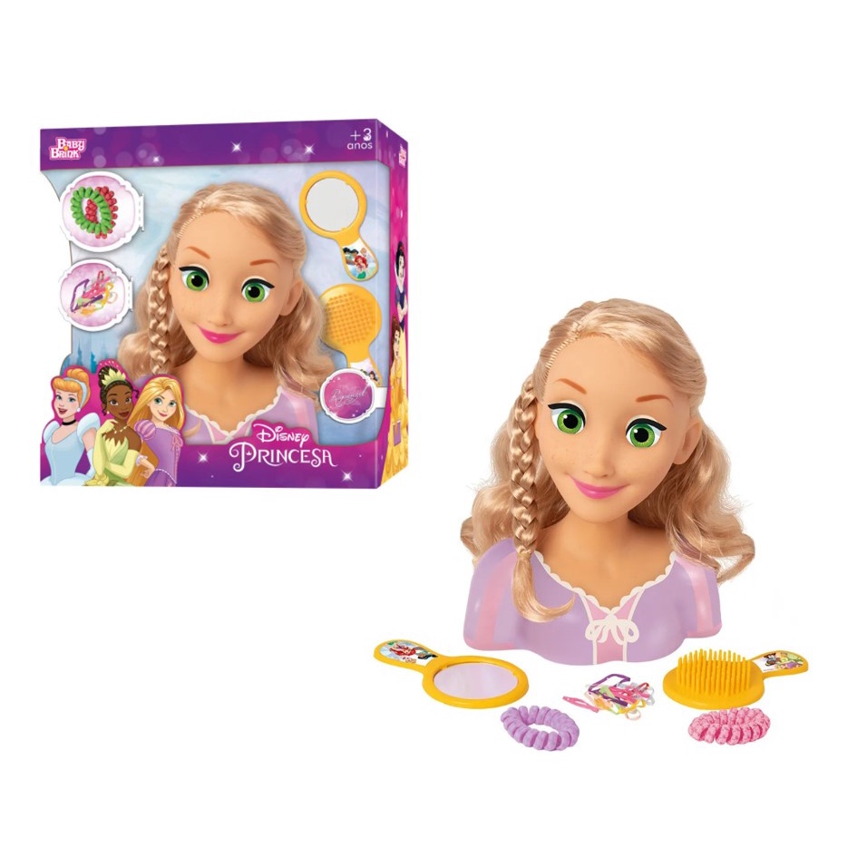 Boneca Rapunzel Busto Styling Head Princesas Disney Baby Brink - 2042