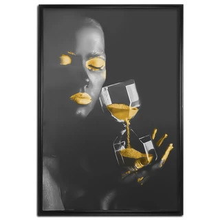 Quadro Decorativo Em Veludo Mulher Negra Ouro Ampulheta 90X60 88 Athena