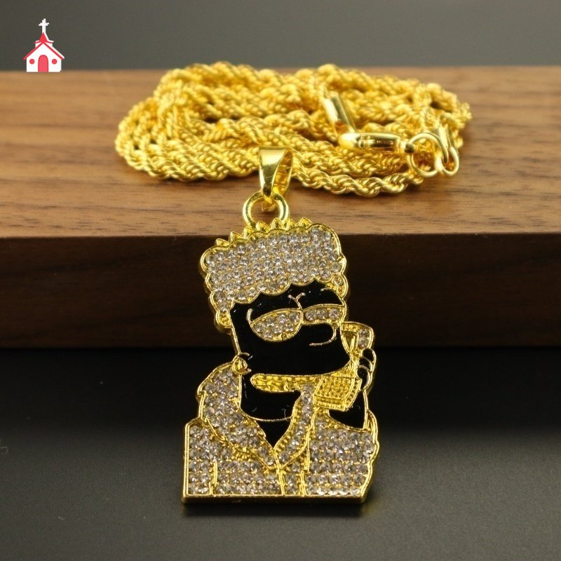 Colar Banhado a Ouro 24K Pingente de Zircão em Ouro Amarelo Menor Moda Masculina e Feminina Acessórios de Jóias HYOY