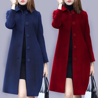 Casaco De lã Feminino Plus size 2023 Para frio Lapela Sobretudo Para Outono/Inverno Longo Grosso De Cor Lisa Elegante Casual Moda