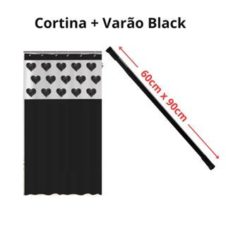 Kit Suporte Varão Preto Banheiro 60x90cm Cortina Box Coração Vida Pratika