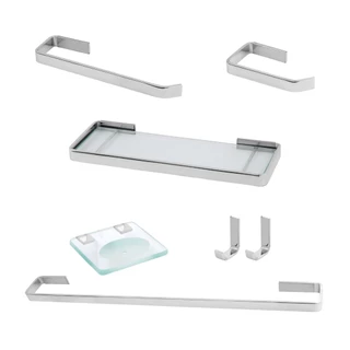 Kit Acessorios para Banheiro Quadrado Cromado 7 Peças