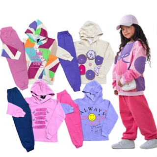 KIT com 3 conjuntos de moletom infantil Feminino ( 6 peças : 1 C/Capuz e 2 S/Capuz + 3 calças )
