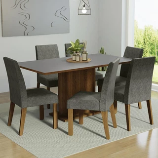 Conjunto Sala de Jantar Mesa Tampo de Madeira 6 Cadeiras Rustic/Cinza/Silver Renata Madesa em Oferta na Shopee