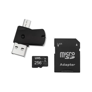Kit 4 em 1 Cartão de Memória 256GB Ultra High Speed-I U3 + Adptador USB/OTG Tipo C + Adaptador SD - MC154 em Oferta na Shopee