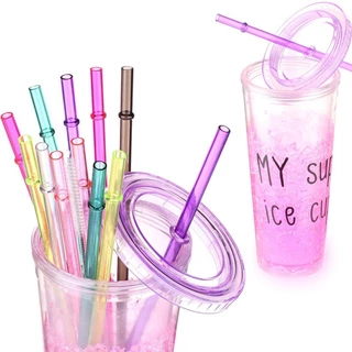 10Pcs 24cm Canudos Plásticos Reutilizáveis BPA-Free Randomed Mixed Colored Replacement Duros PP