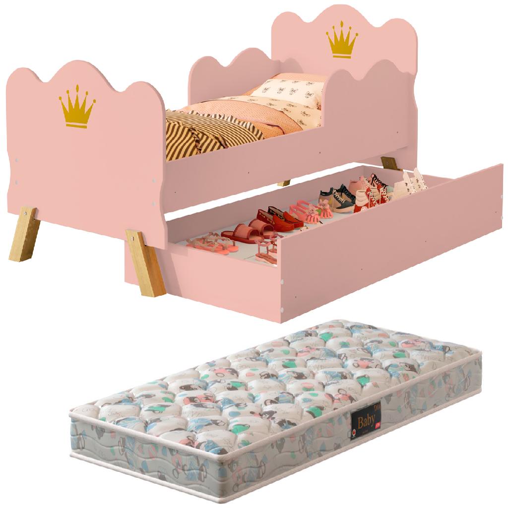 Cama Infantil Realeza Com Sapateira Rosa e Colchão
