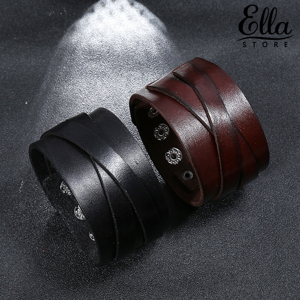 Ellastore123 Pulseira Homem Bracelete Couro Sólido Cor Punk Botão De Fechamento Leve Cruzamento Individual Acessório