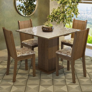 Conjunto Sala de Jantar Madesa Luana Mesa Tampo de Madeira com 4 Cadeiras  Rustic/Lírio Bege