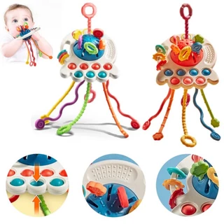 Brinquedos Sensoriais Montessori Baby Para 18M + , 4 Em 1 Polvo De Silicone Pull String Activity Toys , De Viagem Fine Motor Skills 1 Ano De Idade , Melhores Presentes 1o Pássaro