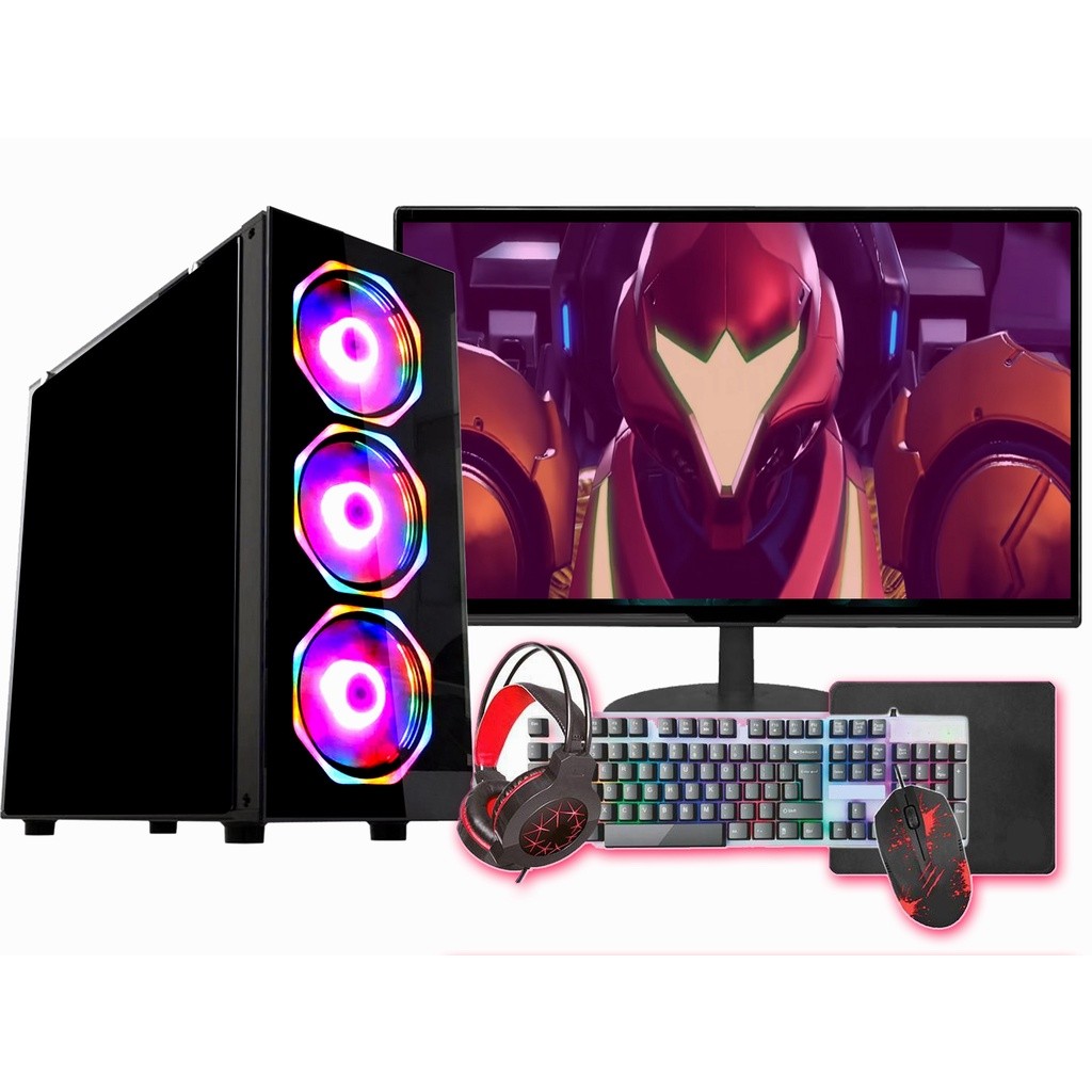 Pc Gamer Completo Intel i3 10100F 8GB GTX 1650 4GB SSD 480GB Monitor 21,5"- Kit Gamer Teclado Mouse Headset- Fonte 500w