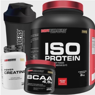 Kit Iso Whey Protein 2kg + Creatina 300g + Bcaa + Coqueteleira – Bodybuilders