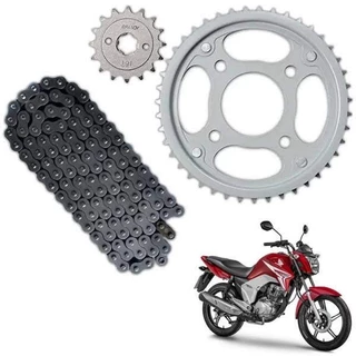 Kit Relação Transmissão Tração Cg 150 Titan Fan Coroa Pinhão Corrente Aço 1045