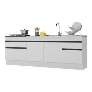 Kit 2 Balcões c/ Rodapé Gabinete Pia 150cm e Cooktop 70cm Veneza Multimóveis MP2108.964 Branco/Preto