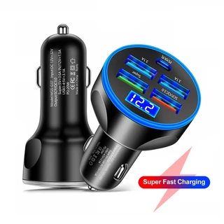 Carregador De Carro USB PD De 5 Portas Adaptador De Carregamento Super Rápido Com Display Digital De Carga Rápida