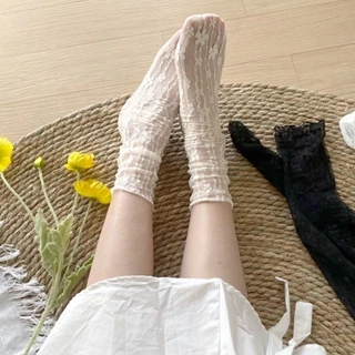 Renda meio tubo meias femininas estilo japonês pilha meias versão coreana meias femininas na moda algodão médio longo tu