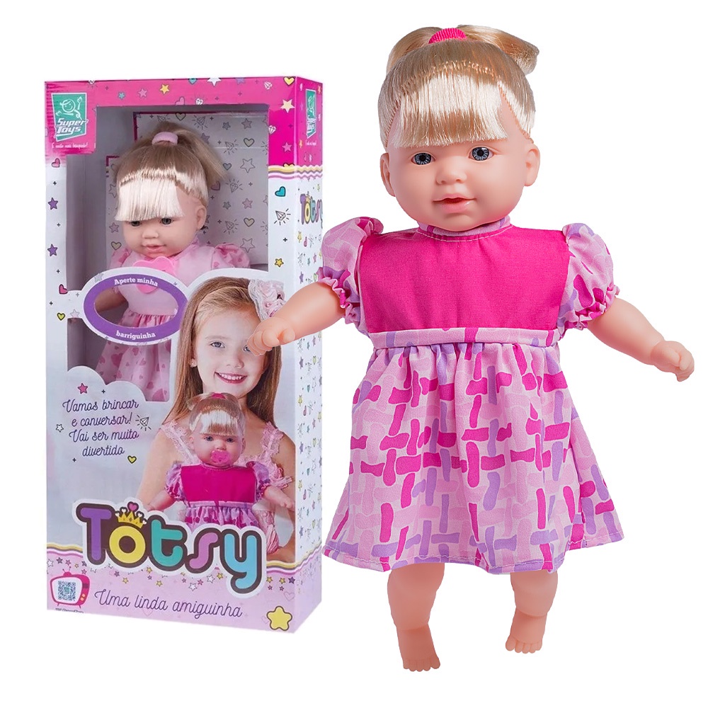 Boneca Totsy Que Fala 113 Frases 42cm Com Chupeta e Versão