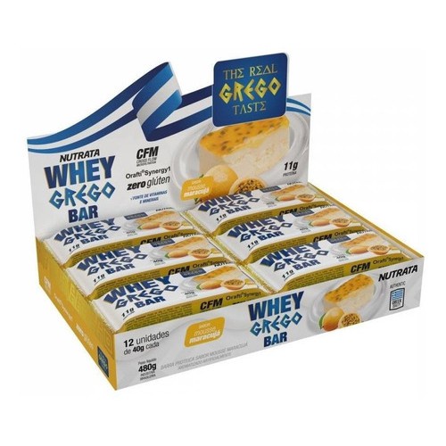 Barra De Proteína Whey Grego Mousse Maracujá 40g Com 12 Un