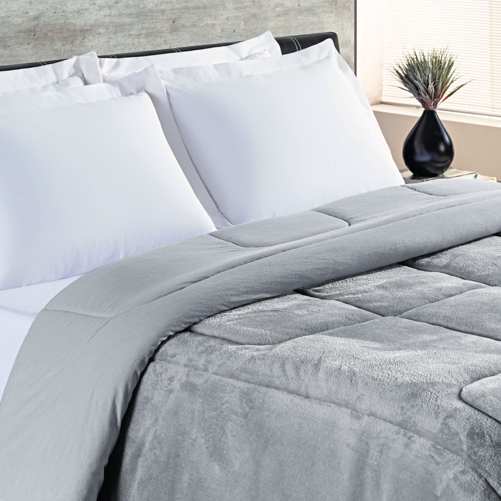 Coberdrom Queen Malha 100% Algodão e Manta Flannel - Cinza