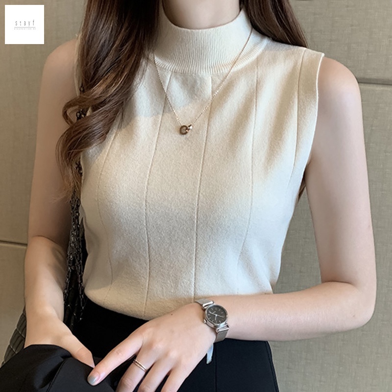 Blusa Feminina Sem Mangas De Malha Gola Alta