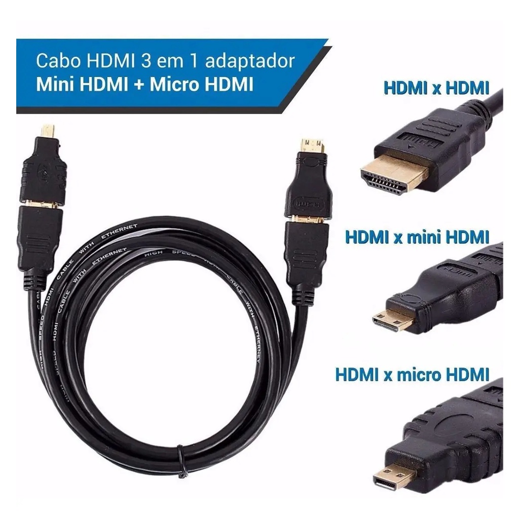 Cabo Hdmi Ecooda Adaptador Micro E Mini Hdmi 1.5m Ec3059 | Shopee Brasil