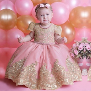 Vestido 3M-24M para bebês recém-nascidos, vestido de princesa de renda,  vestido de aniversário, fantasia de Halloween, vestido de festa infantil,  Rosa, 24 meses